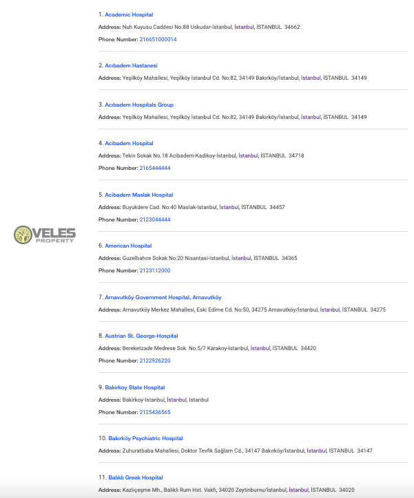 Список государственных клиник в Стамбуле
